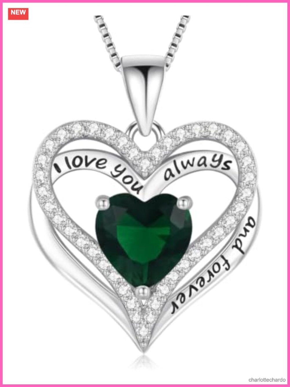 S925 Sterling Silver Heart Pendant Necklace I Love You Always Forever
